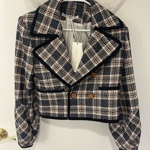 Veronica Beard Blue Aise Cotton Blend Tweed Jacket Size 4